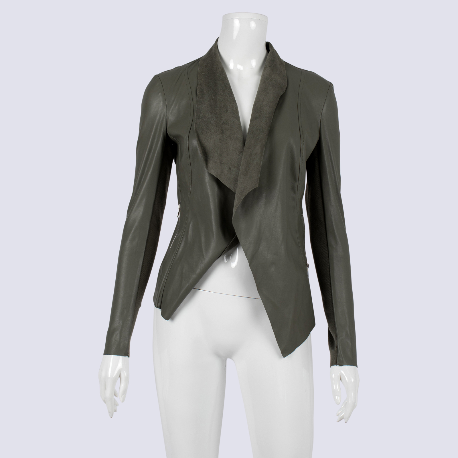 Forever New Khaki Faux Leather Waterfall Jacket RS