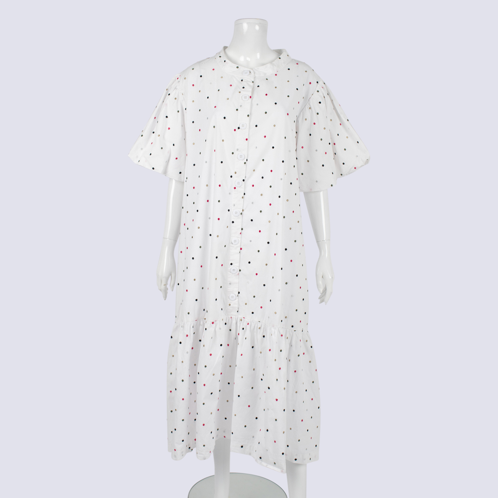 Puff Sleeve Spotty Button-down Dress - Nice Martin